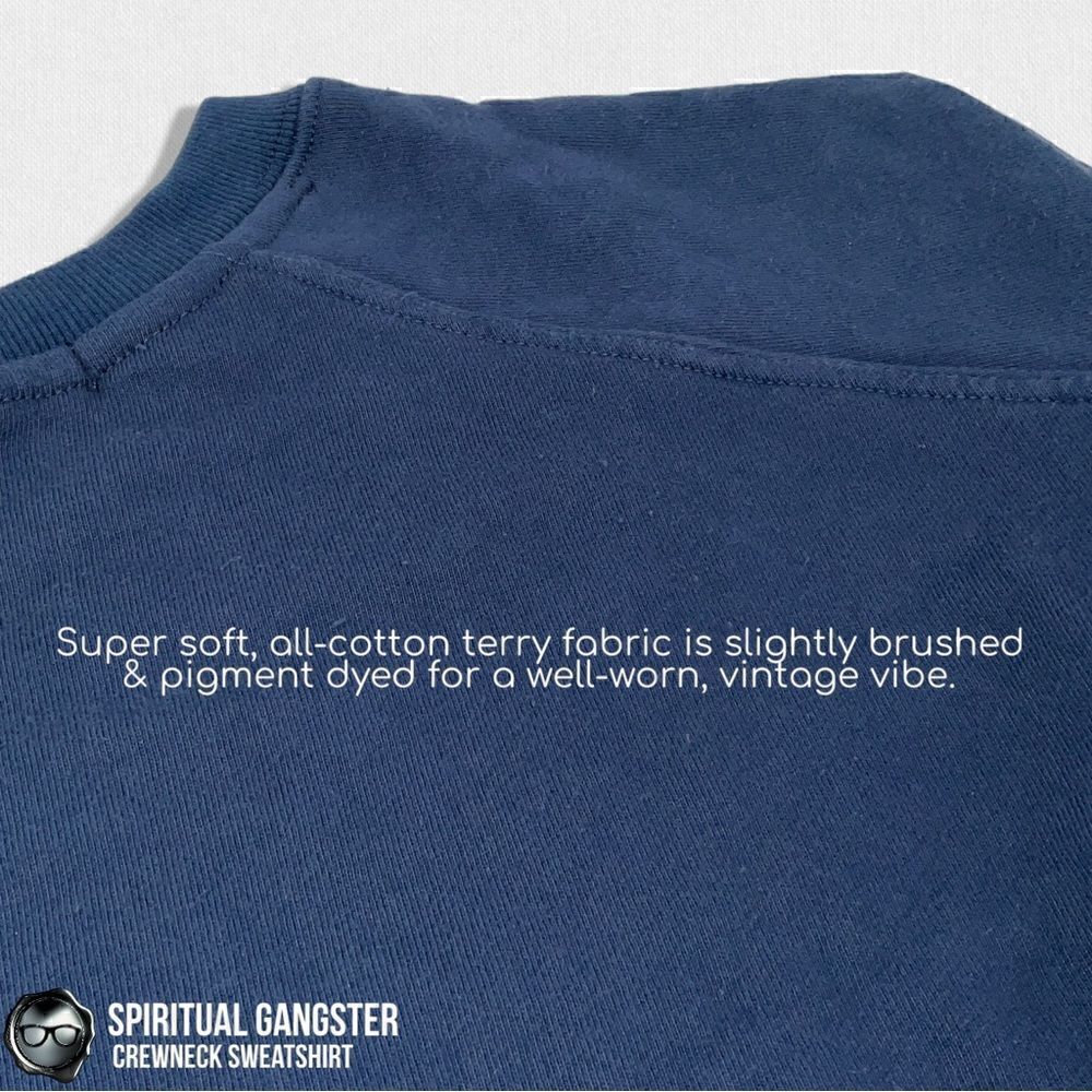 SPIRITUAL GANGSTER WOMEN’S COTTON VARSITY CREWNECK SWEATSHIRT VINTAGE NAVY BLUE - Picture 6 of 12